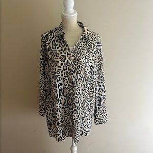 Chico’s Women’s Cotton Leopard Print Button Up Tunic Blouse Size: 3